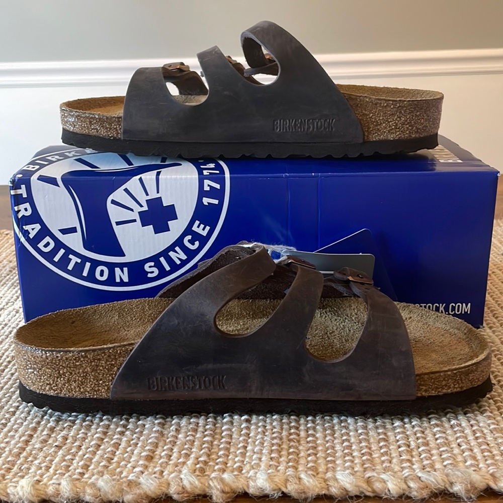 Birkenstock Women's Florida Soft Footbed Brown Leather Sandals EUR 38
